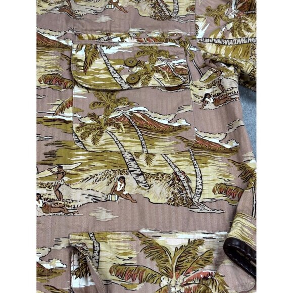 Under Two Flags Shacket Shirt Mens Medium Beige Hawaiian 100% Cotton Button-Up - Picture 3 of 12